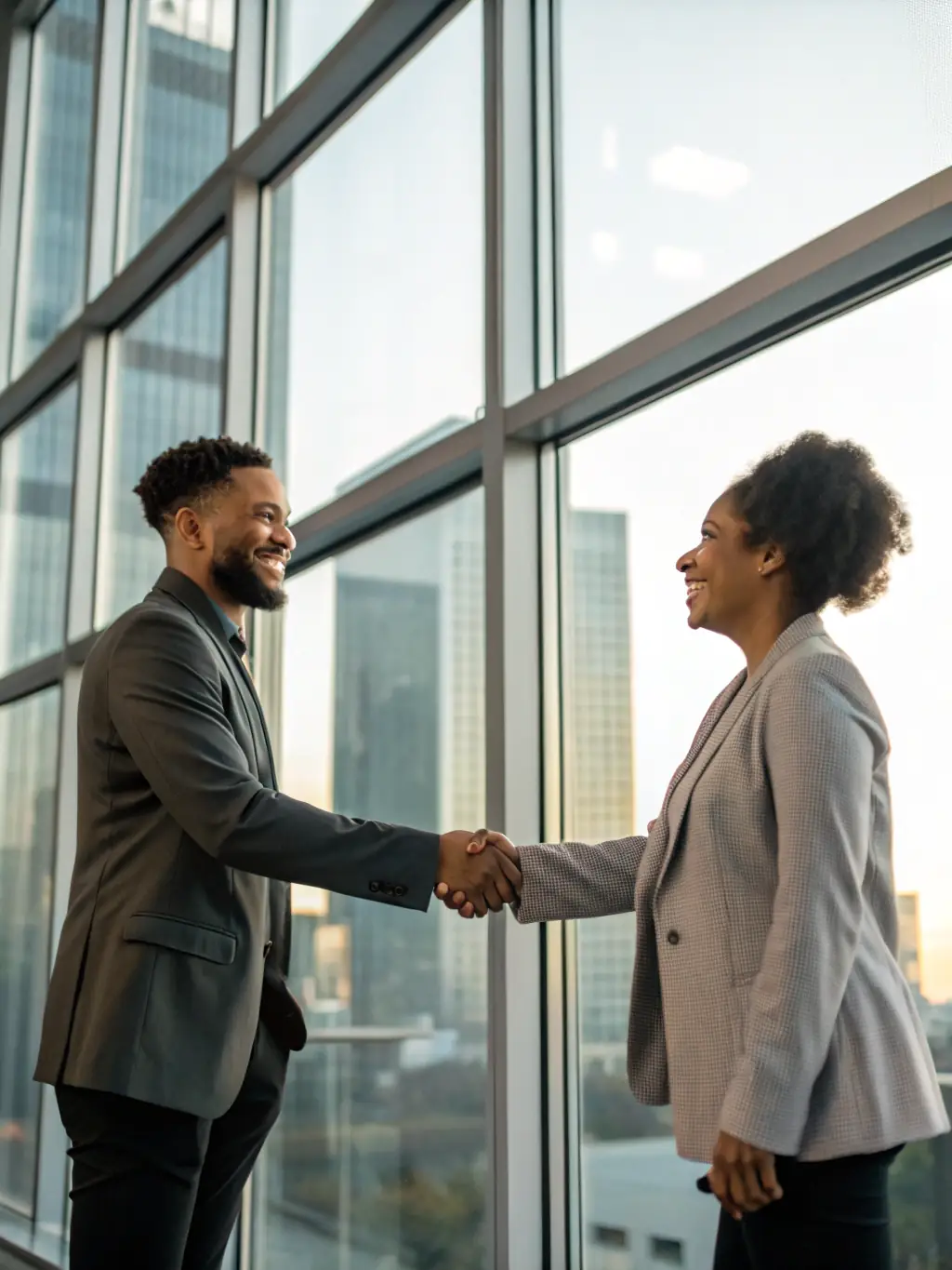 A professional shaking hands with a Canadian employer, representing successful work permit acquisition.