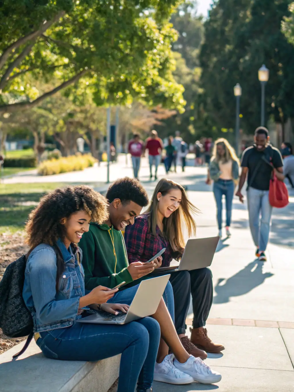 A diverse group of international students studying at a Canadian university, with a focus on their positive expressions and engagement.